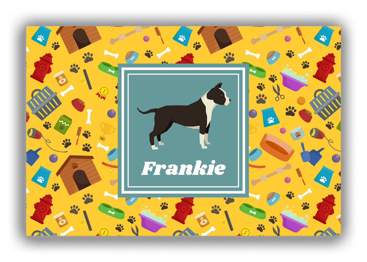 Personalized Dogs Canvas Wrap & Photo Print VI - Yellow Background - American Staffordshire Terrier - Front View