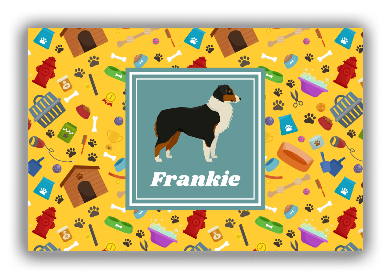 Personalized Dogs Canvas Wrap & Photo Print VI - Yellow Background - Australian Shepherd - Front View