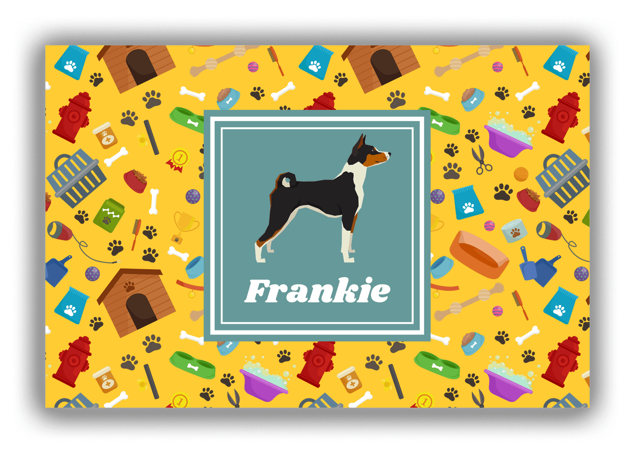 Personalized Dogs Canvas Wrap & Photo Print VI - Yellow Background - Basenji - Front View
