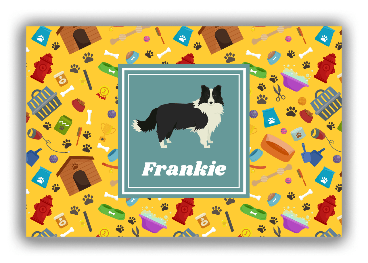 Personalized Dogs Canvas Wrap & Photo Print VI - Yellow Background - Border Collie - Front View