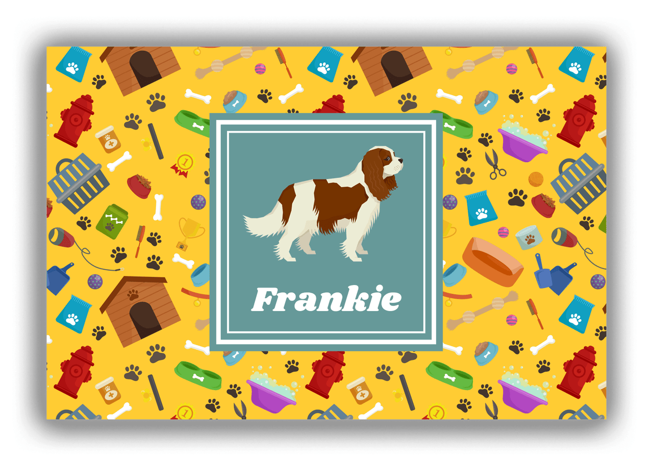 Personalized Dogs Canvas Wrap & Photo Print VI - Yellow Background - Cavalier King Charles Spaniel - Front View