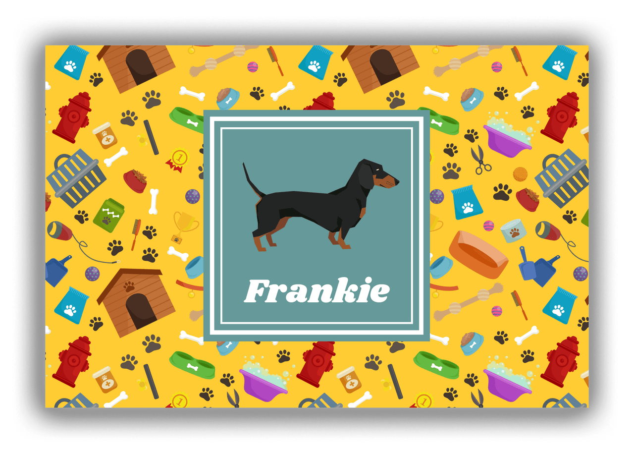 Personalized Dogs Canvas Wrap & Photo Print VI - Yellow Background - Dachshund - Front View