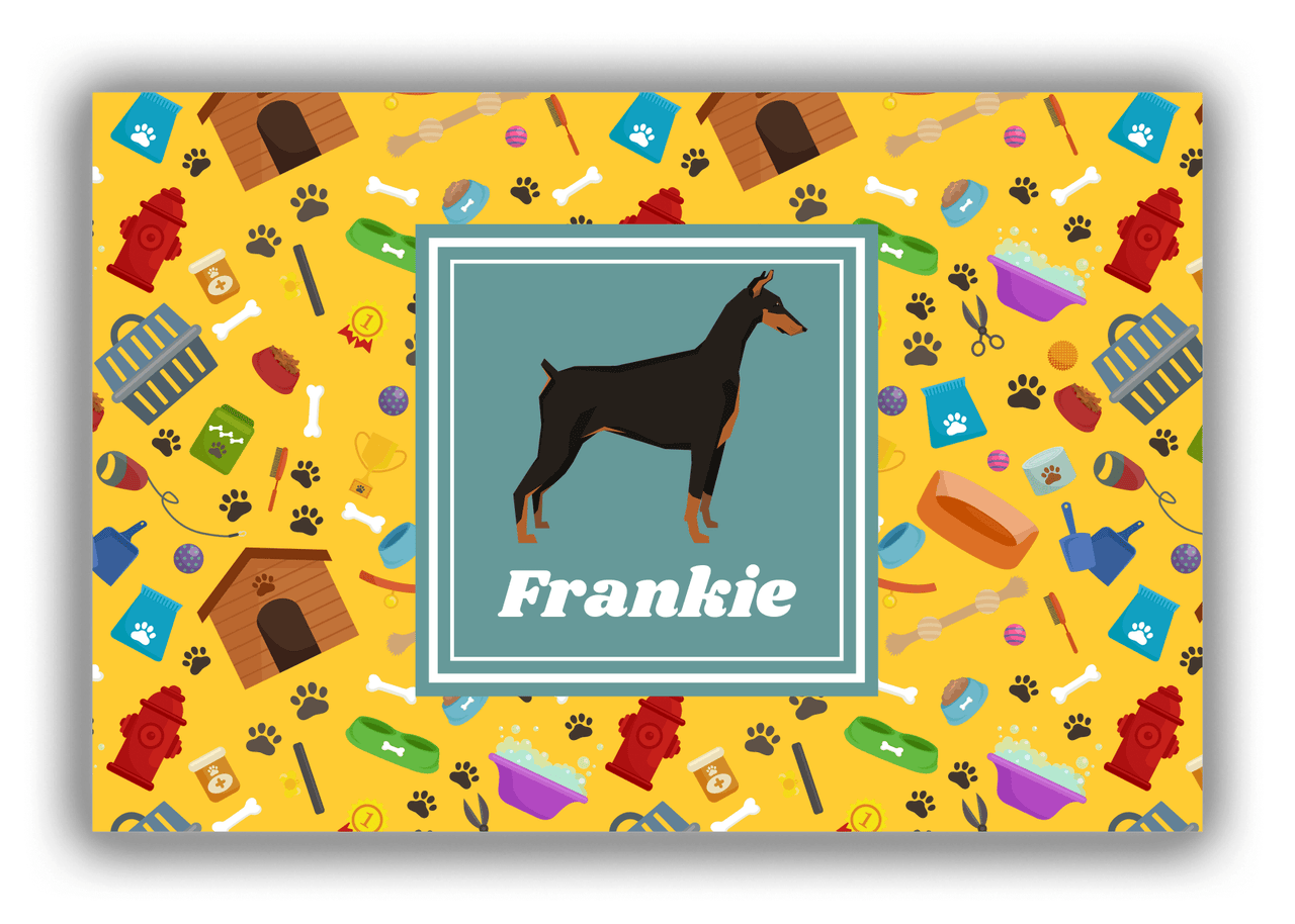 Personalized Dogs Canvas Wrap & Photo Print VI - Yellow Background - Doberman - Front View
