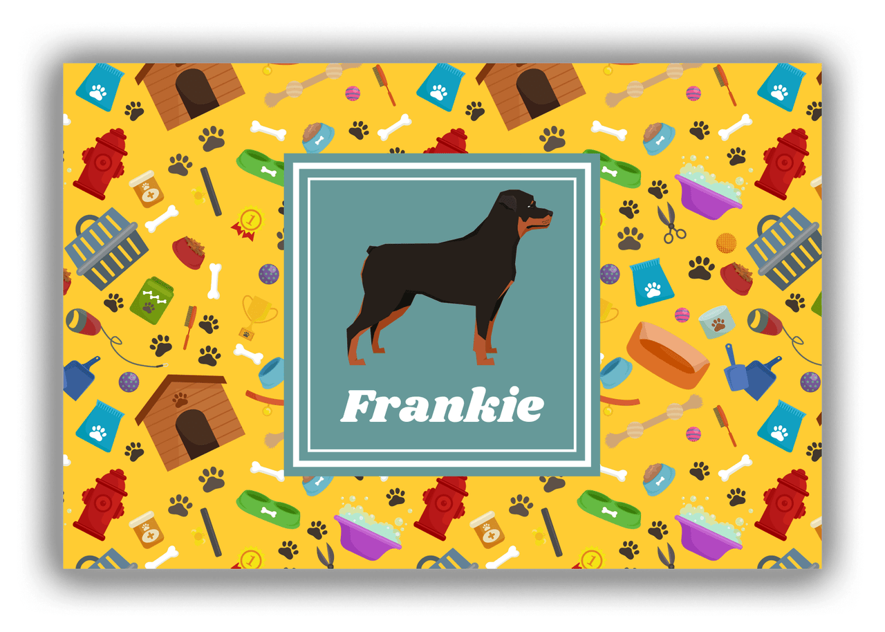Personalized Dogs Canvas Wrap & Photo Print VI - Yellow Background - Rottweiler - Front View