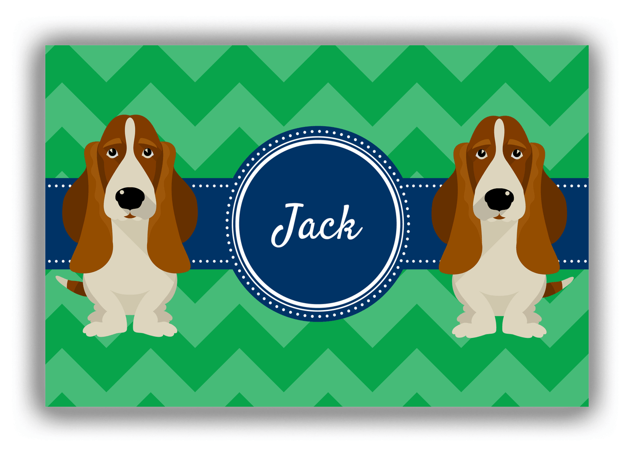 Personalized Dogs Canvas Wrap & Photo Print VIII - Green Background - Basset Hound - Front View