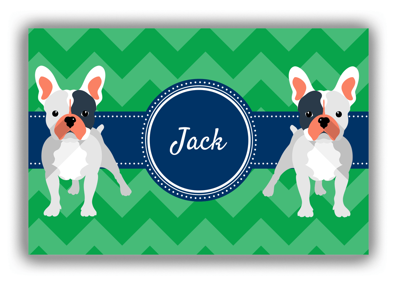 Personalized Dogs Canvas Wrap & Photo Print VIII - Green Background - French Bulldog - Front View
