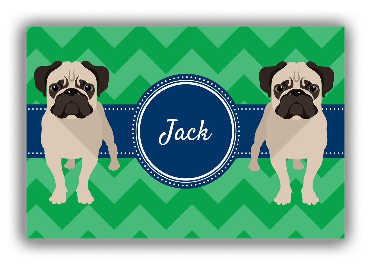 Personalized Dogs Canvas Wrap & Photo Print VIII - Green Background - Pug - Front View