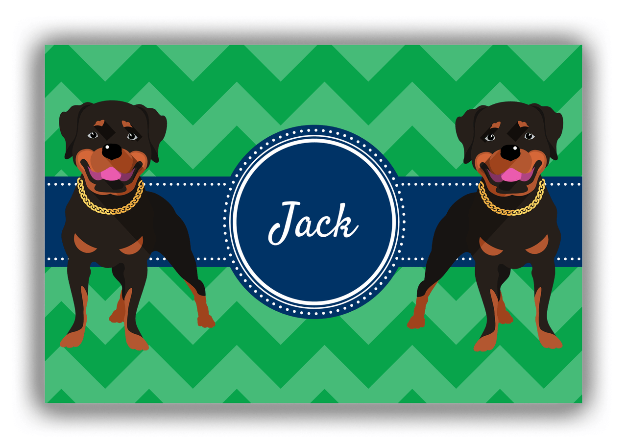 Personalized Dogs Canvas Wrap & Photo Print VIII - Green Background - Rottweiler - Front View