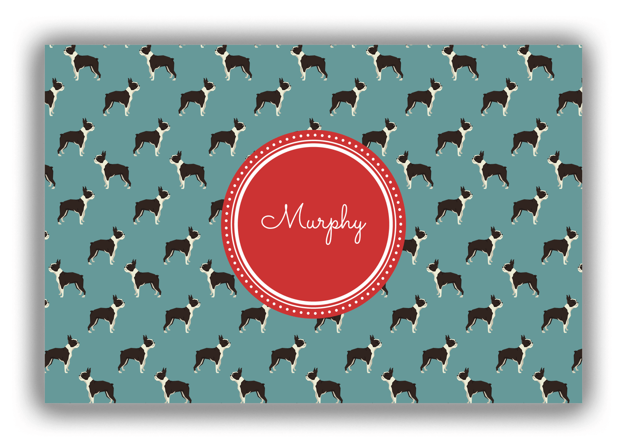 Personalized Dogs Canvas Wrap & Photo Print IX - Teal Background - Boston Terrier - Front View