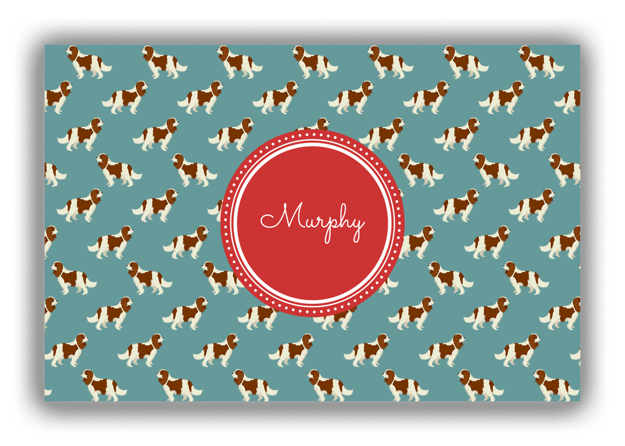 Personalized Dogs Canvas Wrap & Photo Print IX - Teal Background - Cavalier King Charles Spaniel - Front View