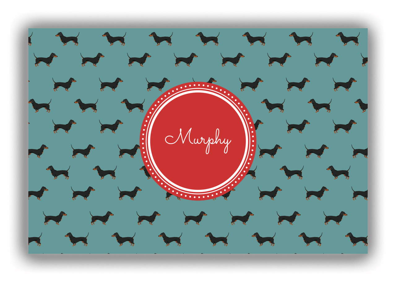 Personalized Dogs Canvas Wrap & Photo Print IX - Teal Background - Dachshund - Front View