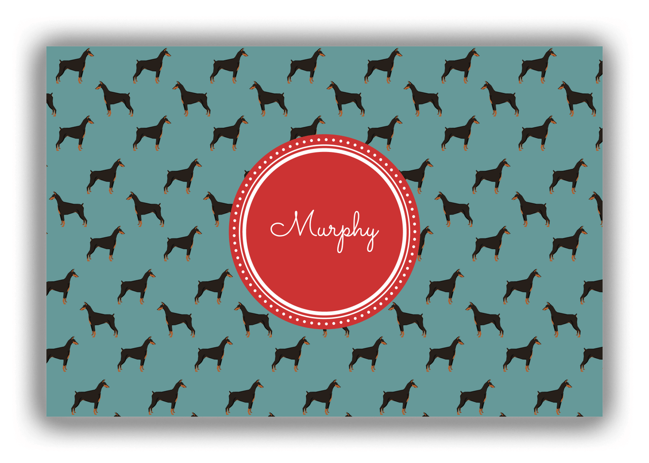 Personalized Dogs Canvas Wrap & Photo Print IX - Teal Background - Doberman - Front View