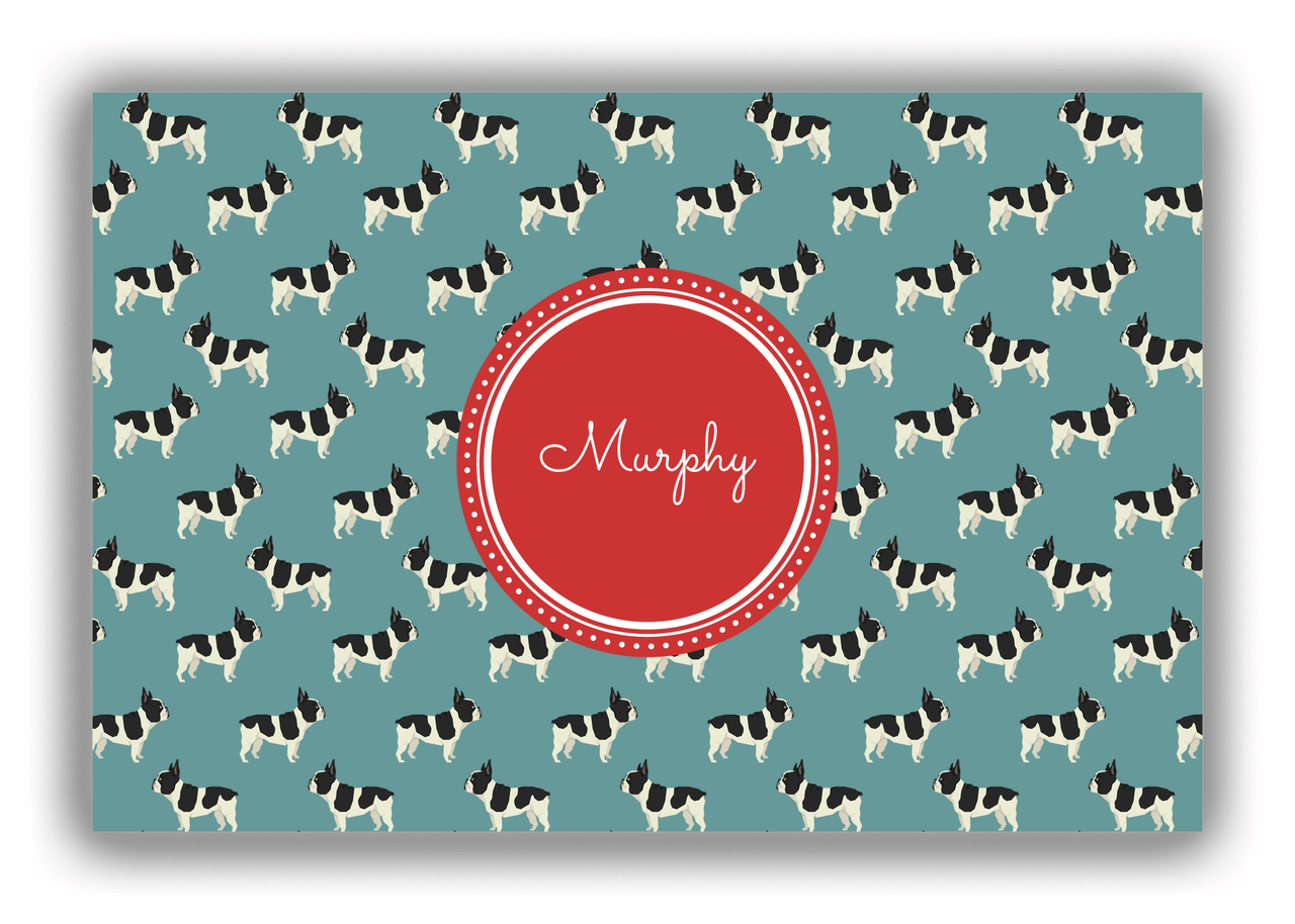 Personalized Dogs Canvas Wrap & Photo Print IX - Teal Background - French Bulldog - Front View
