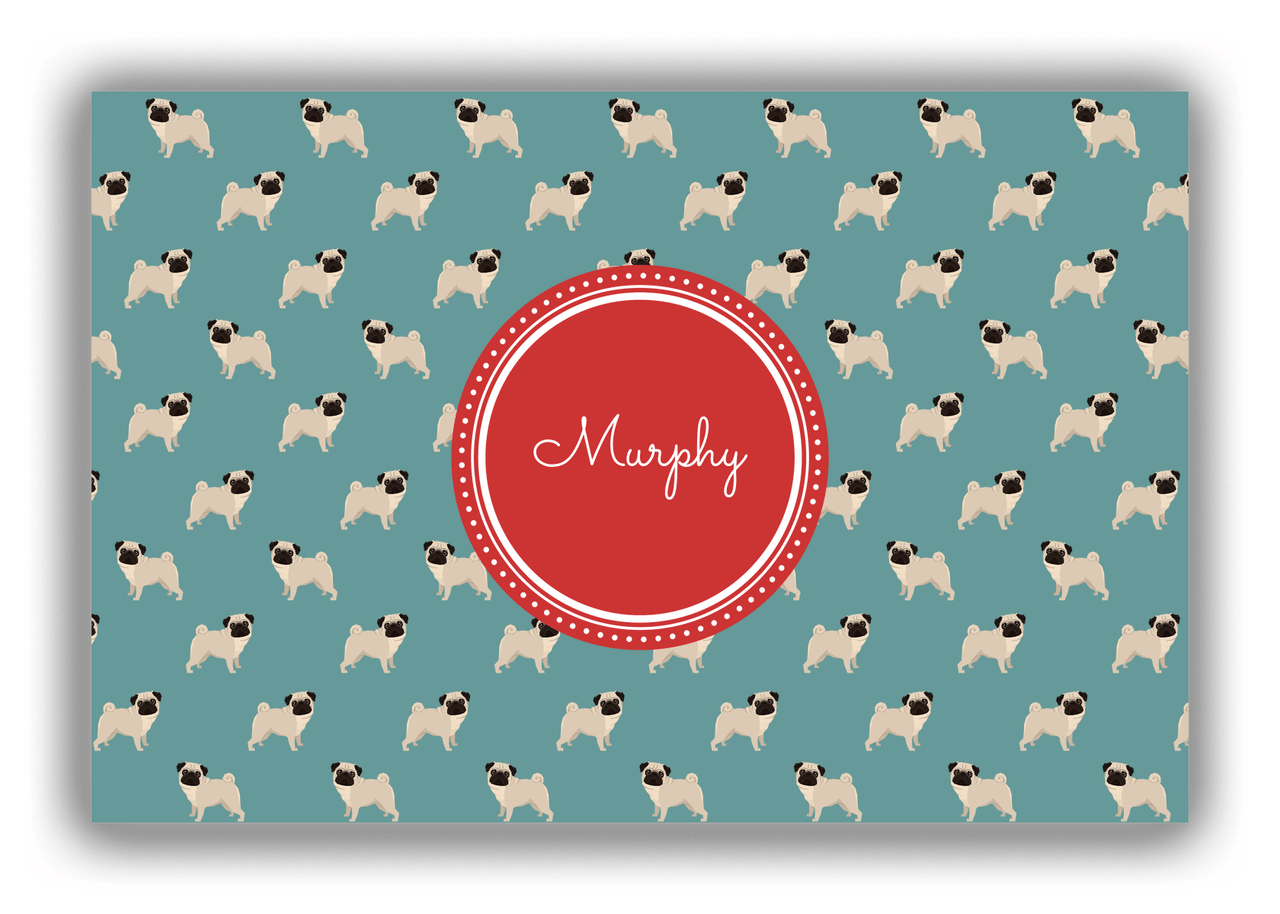 Personalized Dogs Canvas Wrap & Photo Print IX - Teal Background - Pug - Front View