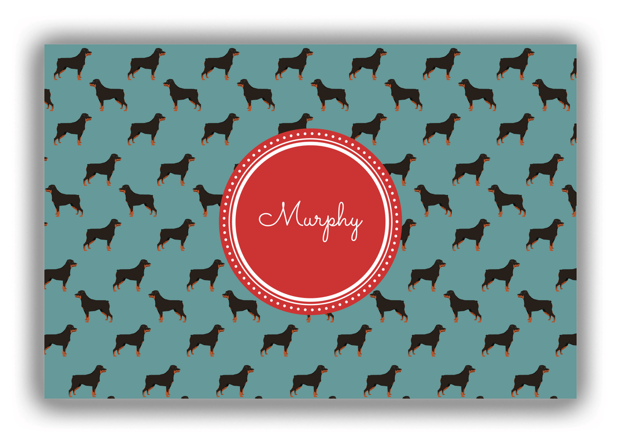 Personalized Dogs Canvas Wrap & Photo Print IX - Teal Background - Rottweiler - Front View