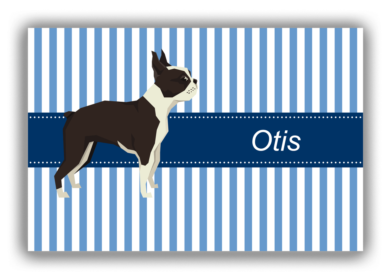 Personalized Dogs Canvas Wrap & Photo Print X - Blue Background - Boston Terrier - Front View