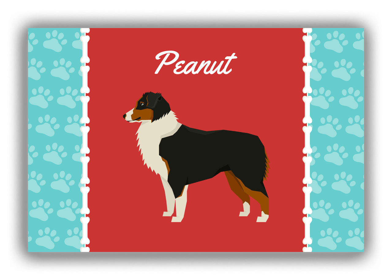 Personalized Dogs Canvas Wrap & Photo Print XI - Red Background - Australian Shepherd - Front View