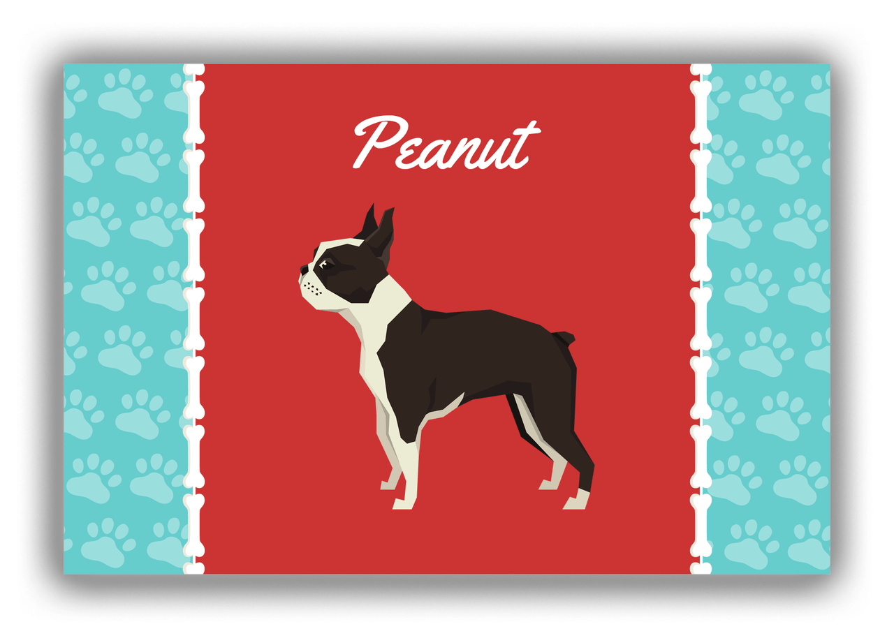 Personalized Dogs Canvas Wrap & Photo Print XI - Red Background - Boston Terrier - Front View