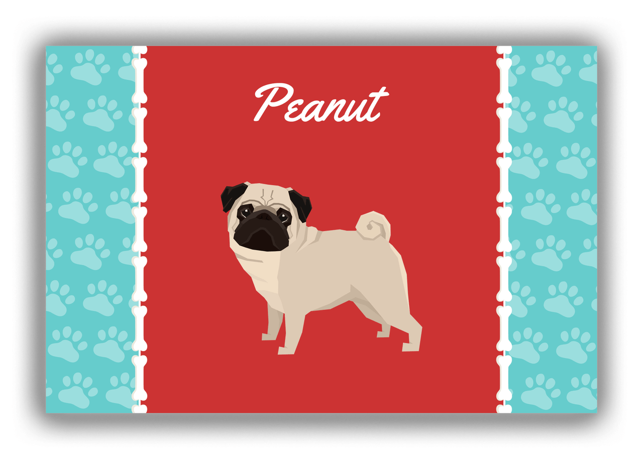 Personalized Dogs Canvas Wrap & Photo Print XI - Red Background - Pug - Front View