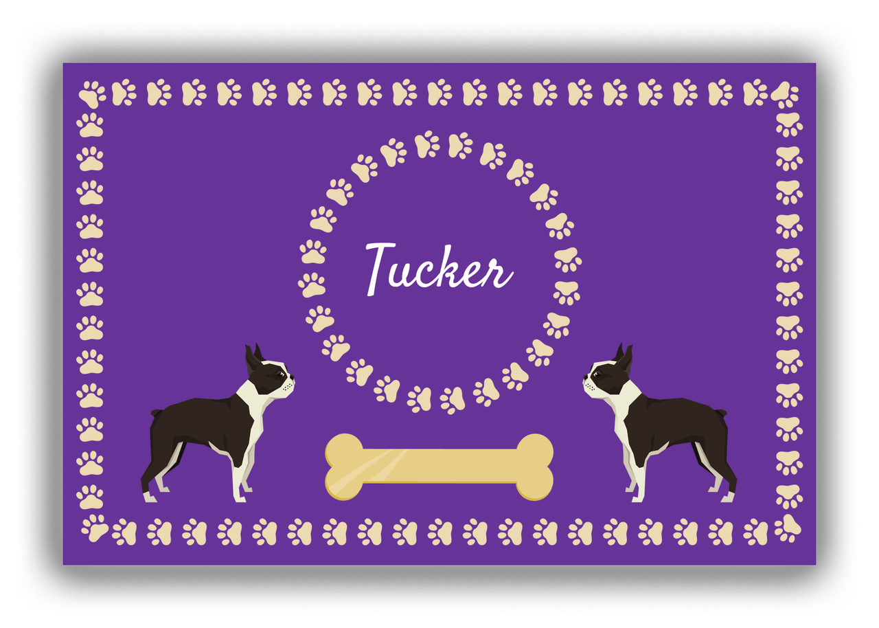 Personalized Dogs Canvas Wrap & Photo Print XIV - Purple Background - Boston Terrier - Front View
