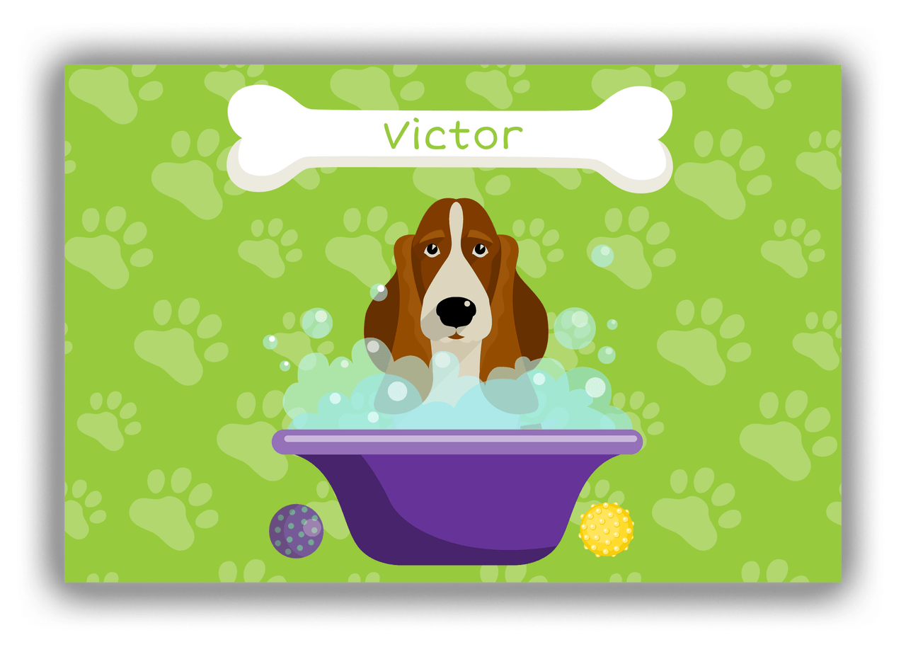 Personalized Dogs Canvas Wrap & Photo Print XV - Green Background - Basset Hound - Front View