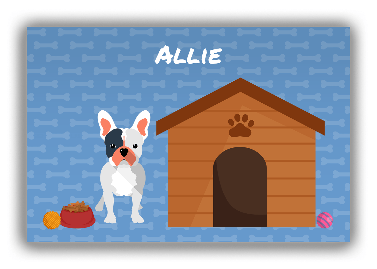 Personalized Dogs Canvas Wrap & Photo Print XVI - Blue Background - French Bulldog - Front View