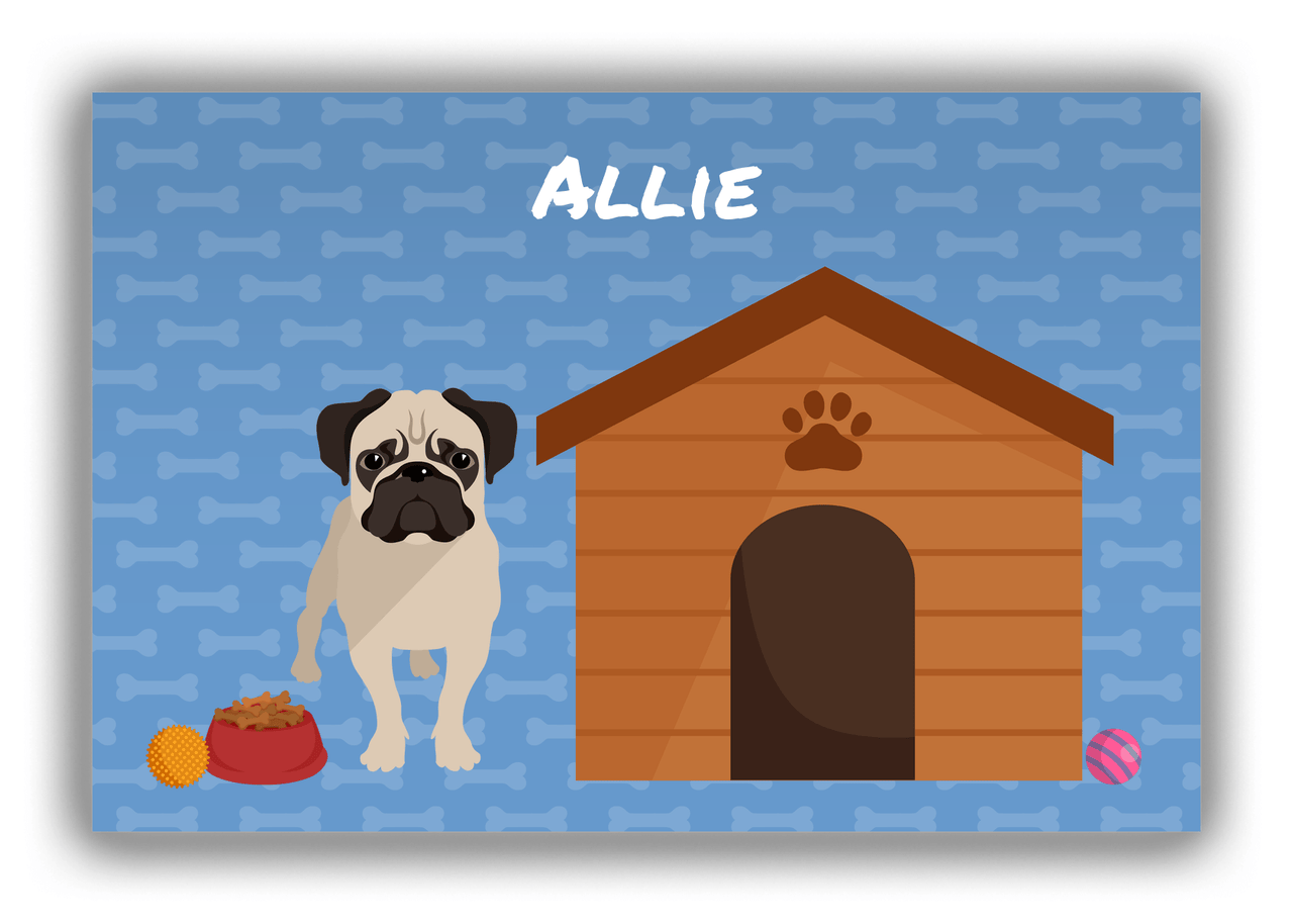 Personalized Dogs Canvas Wrap & Photo Print XVI - Blue Background - Pug - Front View