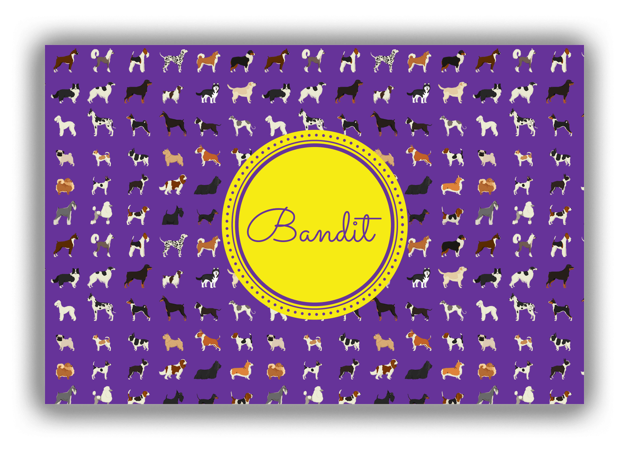Personalized Dogs Canvas Wrap & Photo Print XVII - Purple Background - Circle Nameplate - Front View