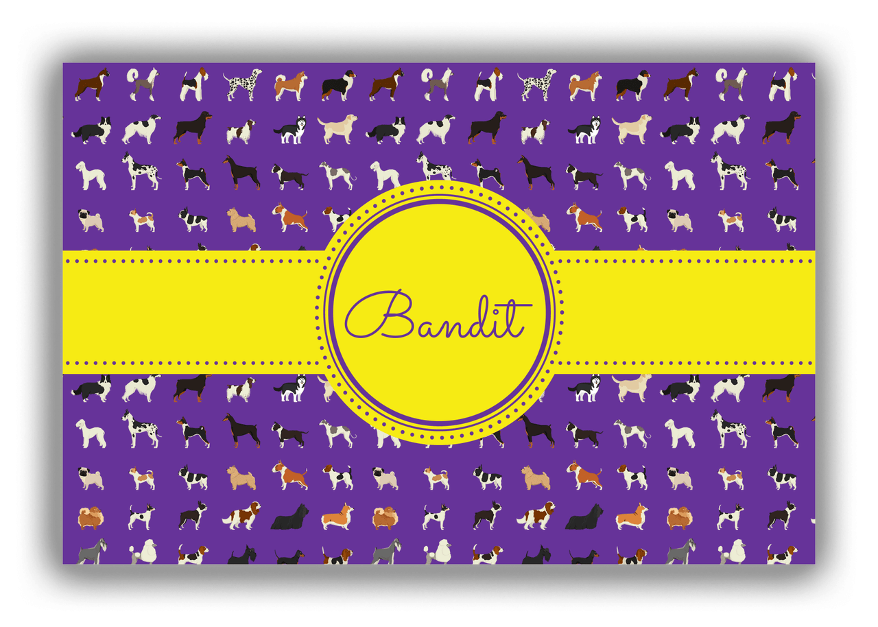 Personalized Dogs Canvas Wrap & Photo Print XVII - Purple Background - Circle Ribbon Nameplate - Front View