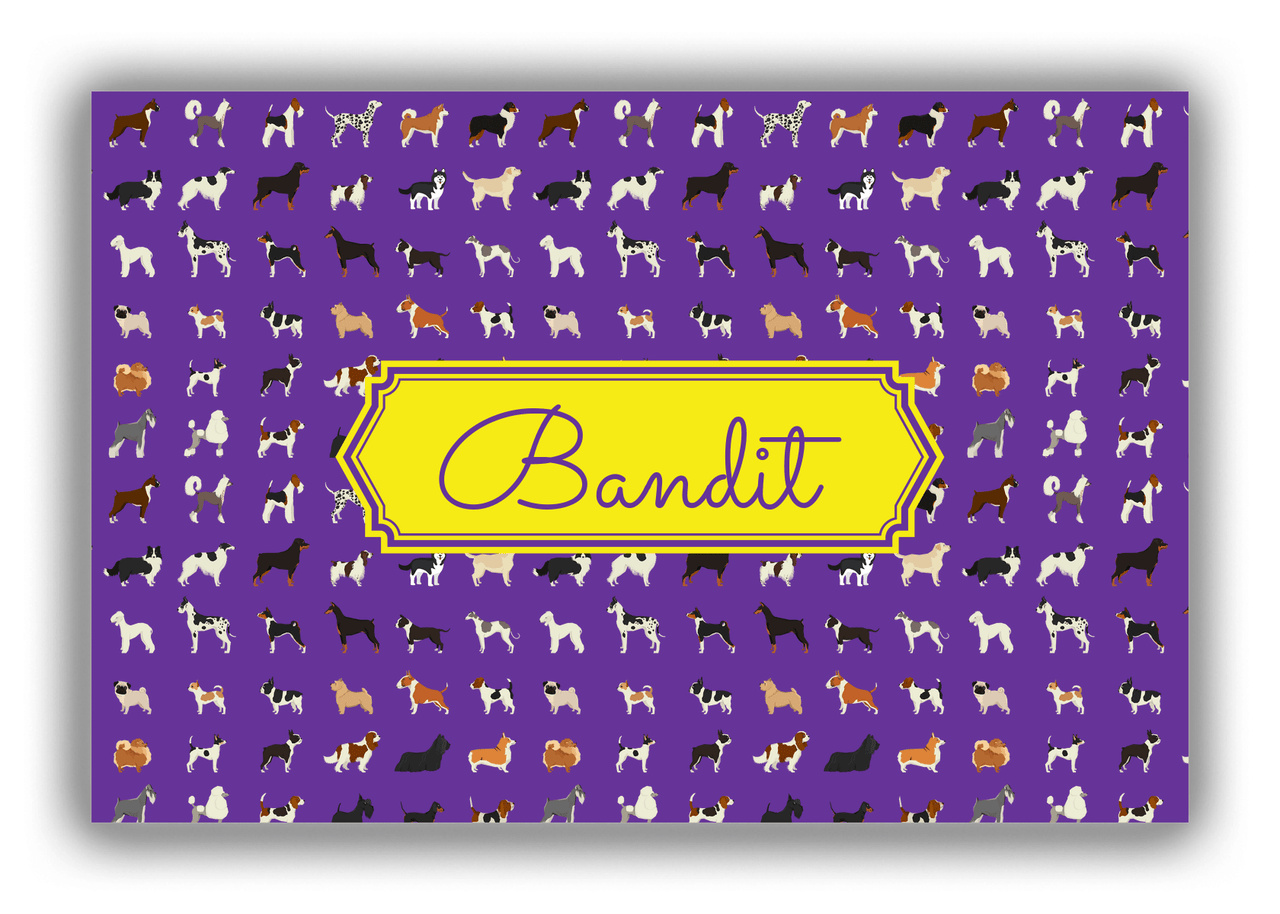 Personalized Dogs Canvas Wrap & Photo Print XVII - Purple Background - Decorative Rectangle Nameplate - Front View