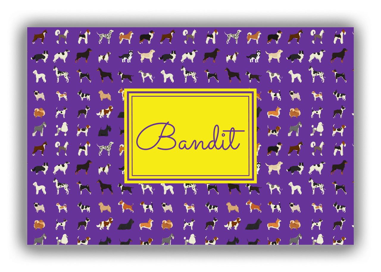 Personalized Dogs Canvas Wrap & Photo Print XVII - Purple Background - Rectangle Nameplate - Front View