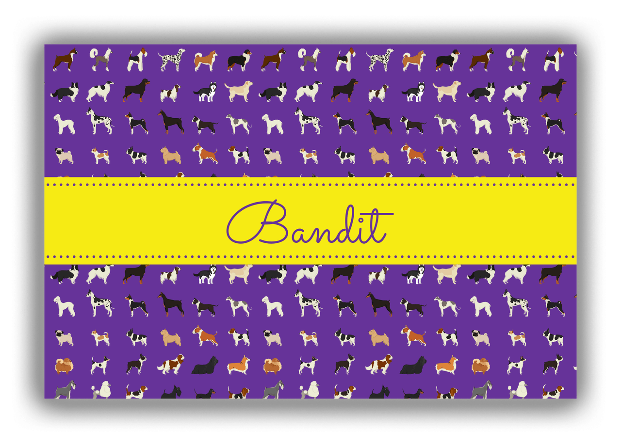 Personalized Dogs Canvas Wrap & Photo Print XVII - Purple Background - Ribbon Nameplate - Front View