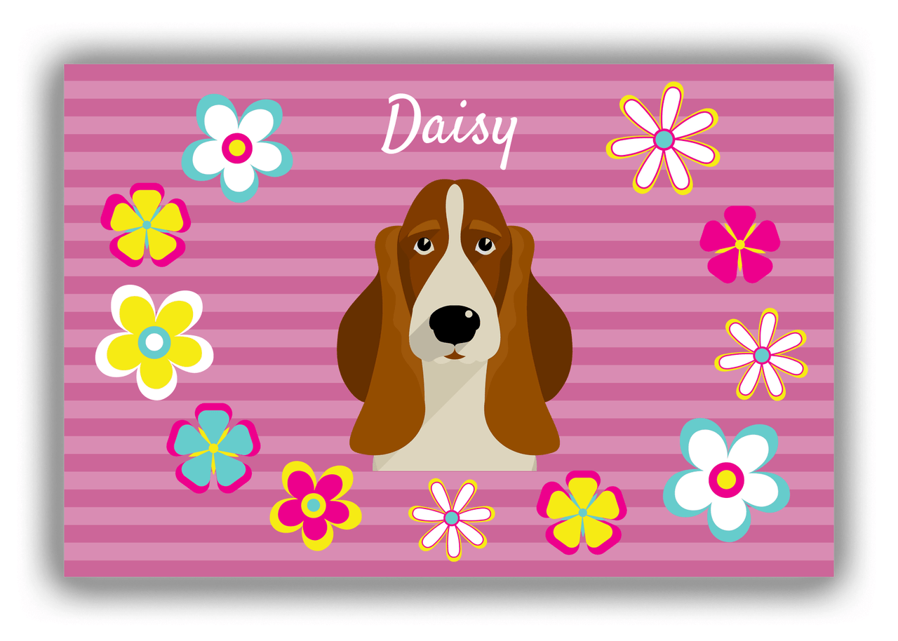 Personalized Dogs Canvas Wrap & Photo Print XIX - Pink Background - Basset Hound - Front View