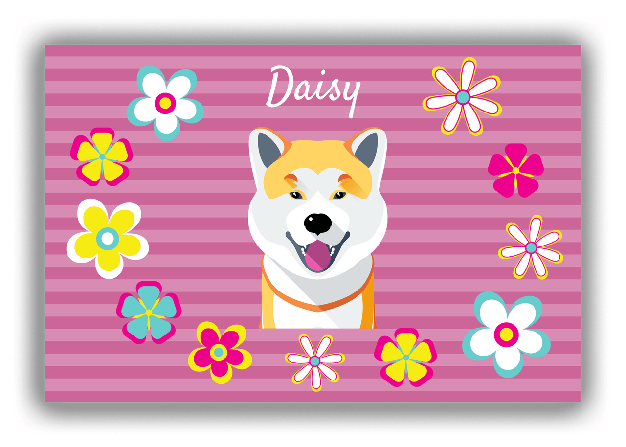 Personalized Dogs Canvas Wrap & Photo Print XIX - Pink Background - Shiba Inu - Front View