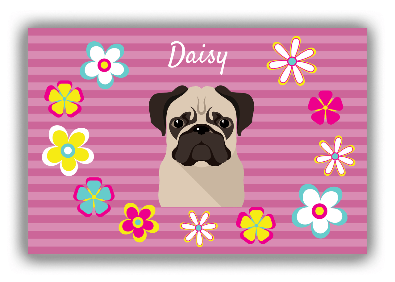 Personalized Dogs Canvas Wrap & Photo Print XIX - Pink Background - Pug - Front View