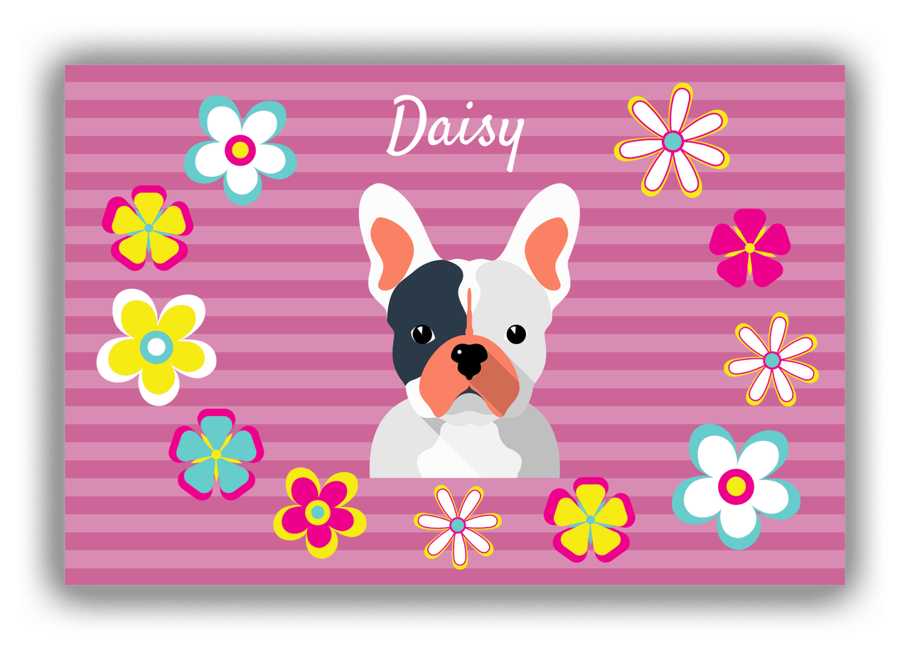 Personalized Dogs Canvas Wrap & Photo Print XIX - Pink Background - French Bulldog - Front View