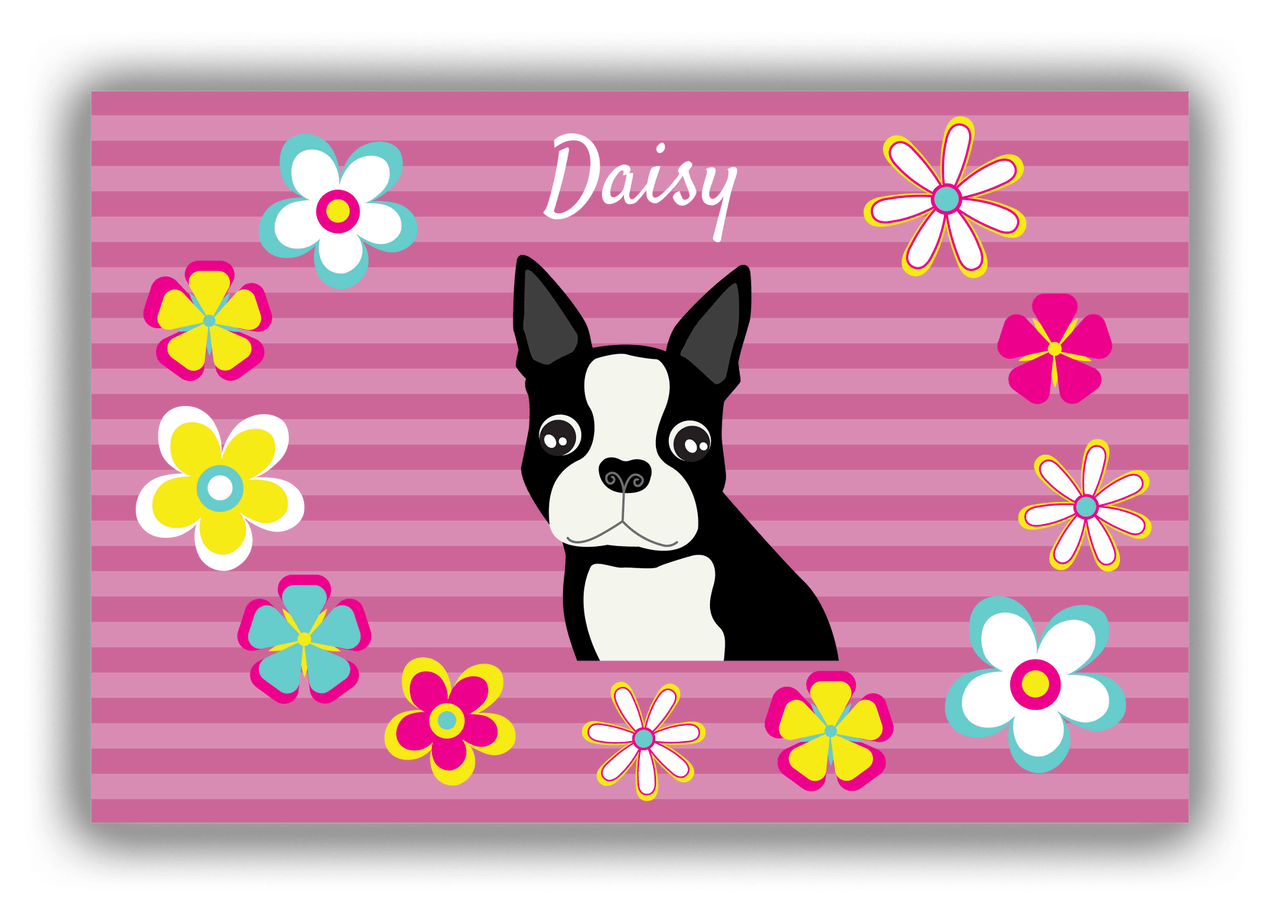 Personalized Dogs Canvas Wrap & Photo Print XIX - Pink Background - Boston Terrier - Front View