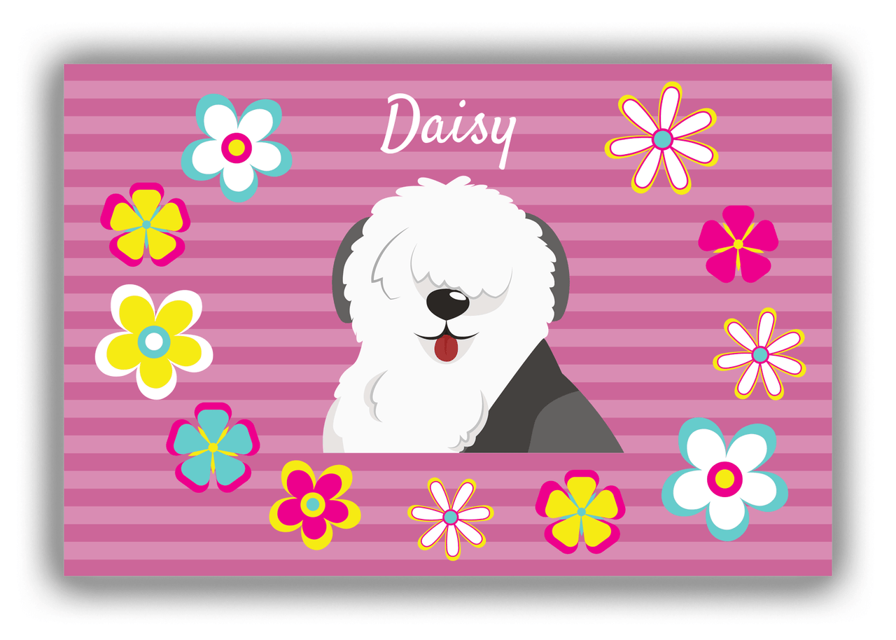 Personalized Dogs Canvas Wrap & Photo Print XIX - Pink Background - Sheep Dog - Front View