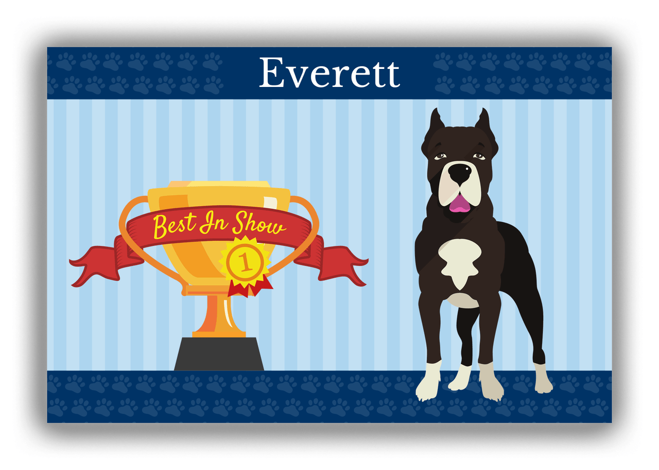 Personalized Dogs Canvas Wrap & Photo Print XX - Blue Background - American Staffordshire Terrier - Front View