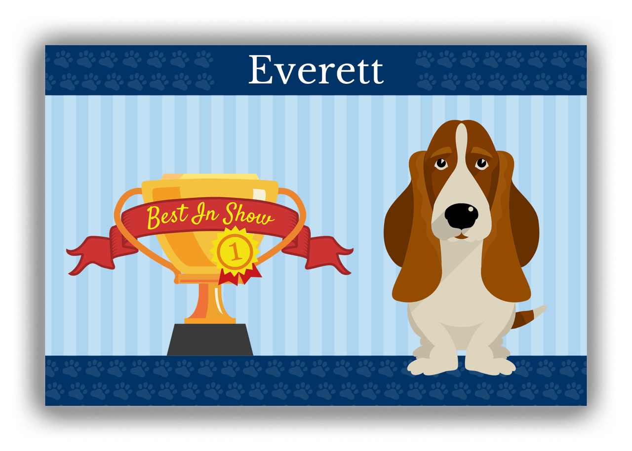 Personalized Dogs Canvas Wrap & Photo Print XX - Blue Background - Basset Hound - Front View