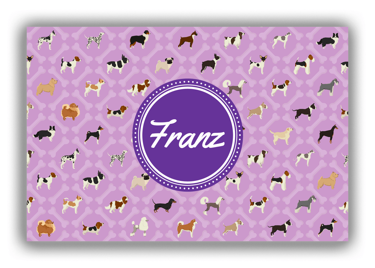 Personalized Dogs Canvas Wrap & Photo Print XXI - Purple Background - Circle Nameplate - Front View