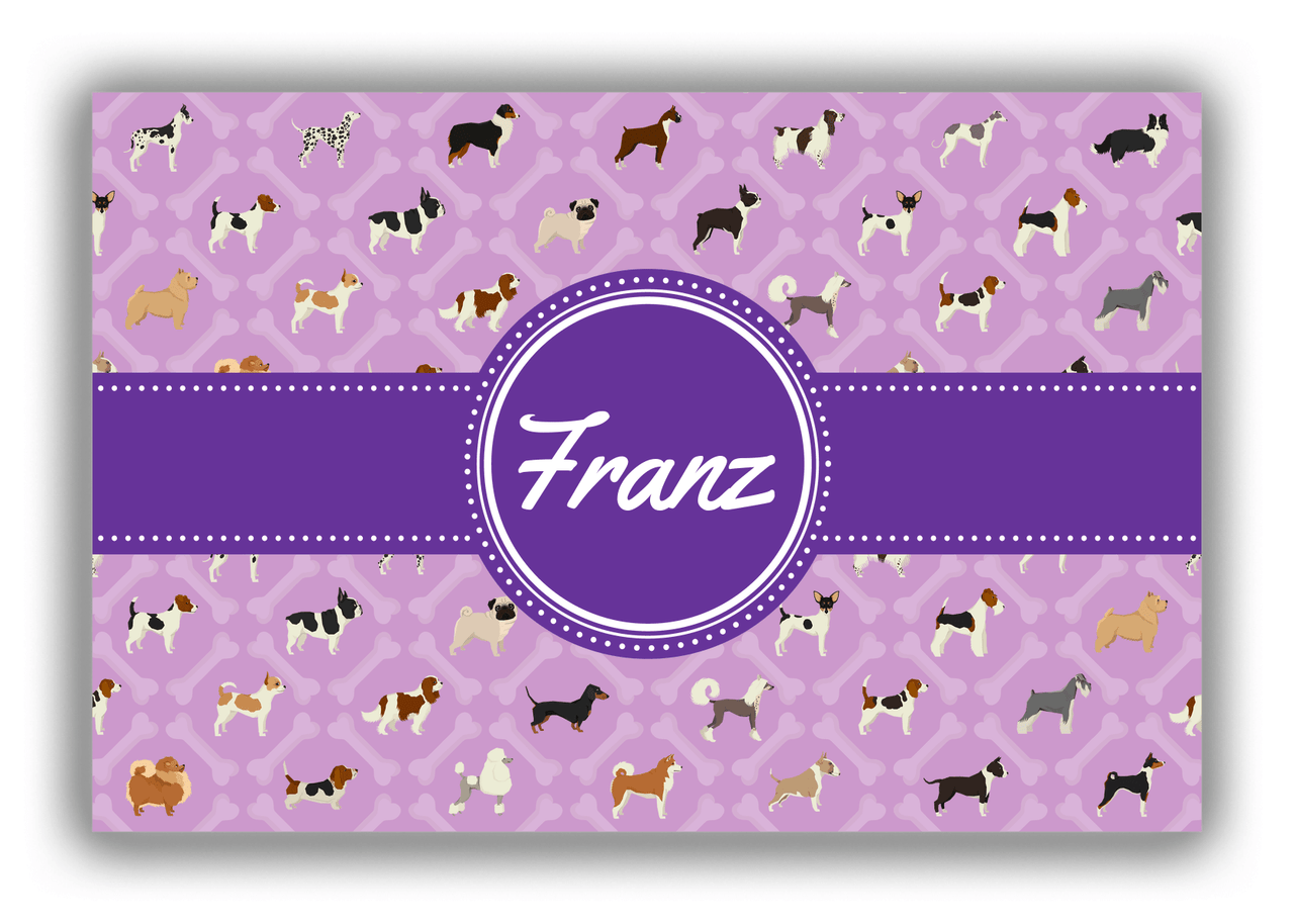Personalized Dogs Canvas Wrap & Photo Print XXI - Purple Background - Circle Ribbon Nameplate - Front View