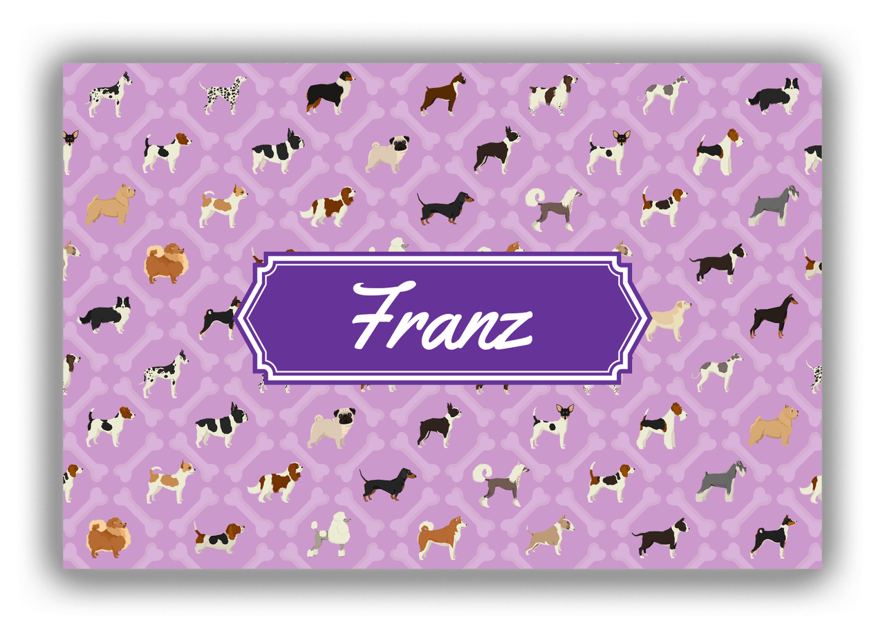Personalized Dogs Canvas Wrap & Photo Print XXI - Purple Background - Decorative Rectangle Nameplate - Front View