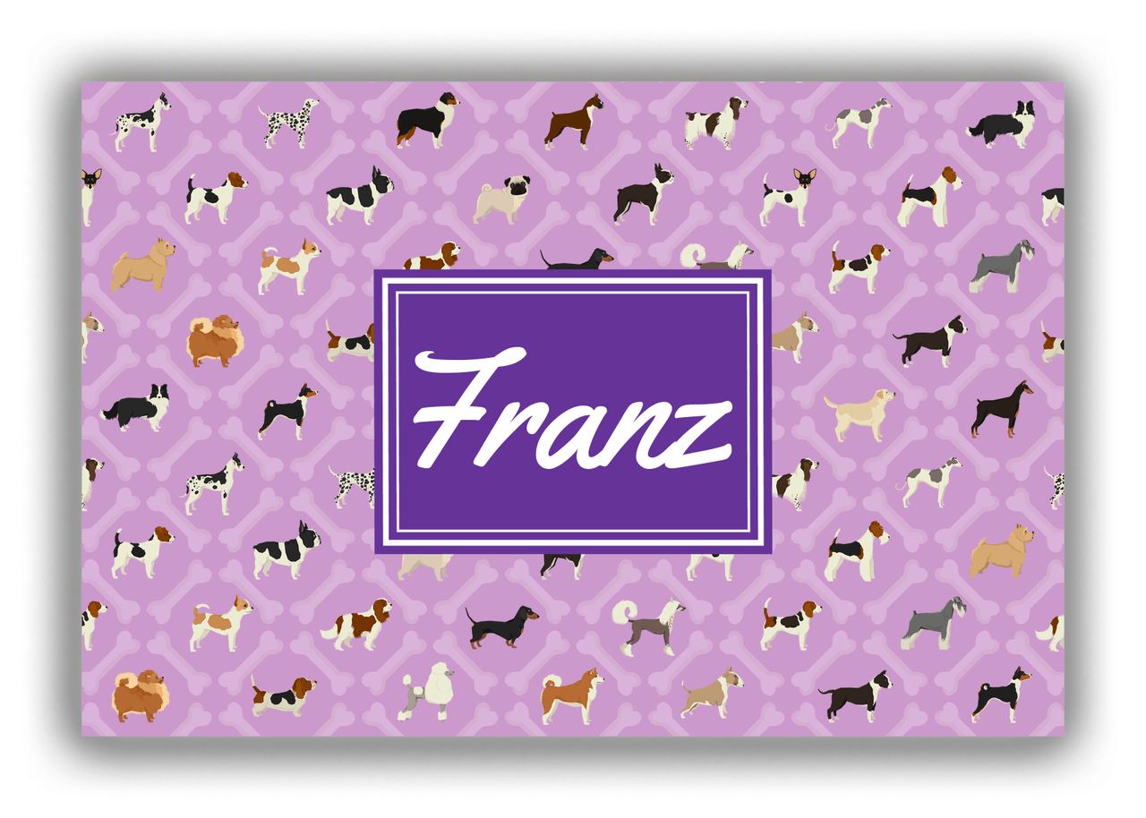 Personalized Dogs Canvas Wrap & Photo Print XXI - Purple Background - Rectangle Nameplate - Front View