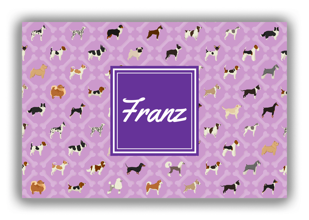 Personalized Dogs Canvas Wrap & Photo Print XXI - Purple Background - Stamp Nameplate - Front View