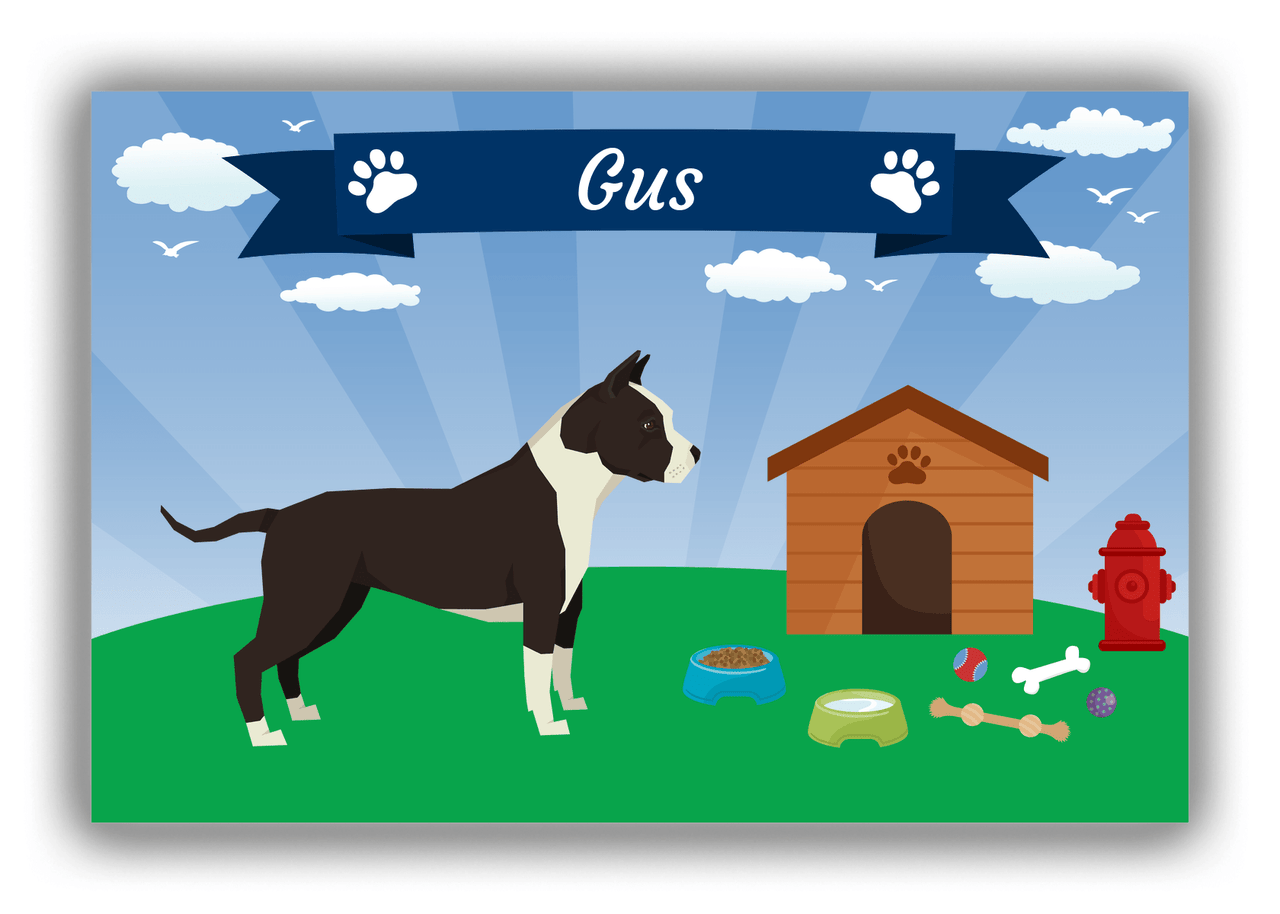 Personalized Dogs Canvas Wrap & Photo Print XXII - Blue Background - American Staffordshire Terrier - Front View