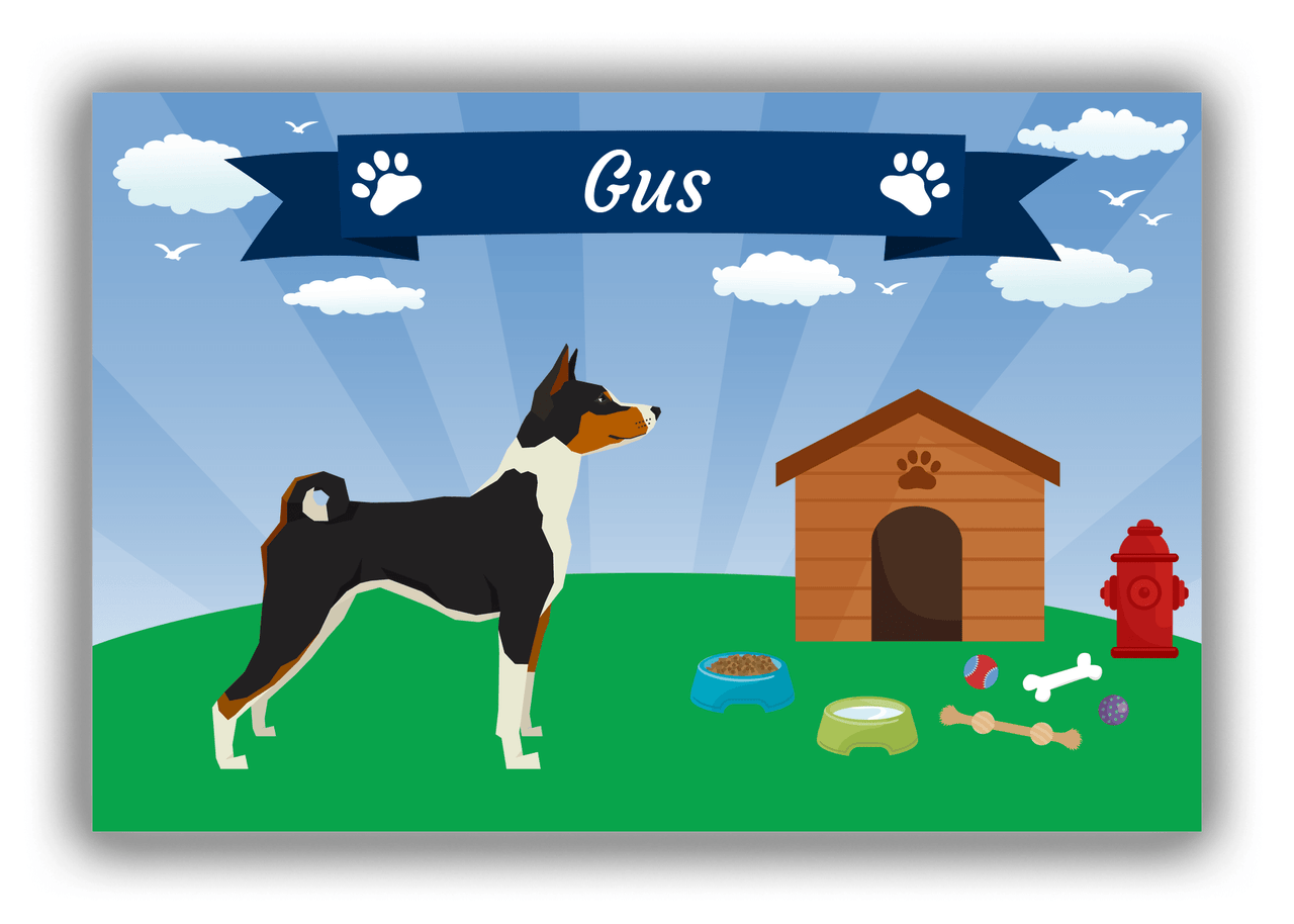 Personalized Dogs Canvas Wrap & Photo Print XXII - Blue Background - Basenji - Front View