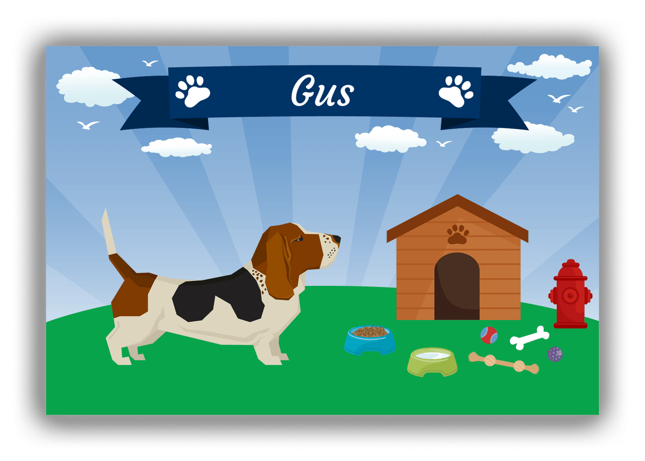 Personalized Dogs Canvas Wrap & Photo Print XXII - Blue Background - Basset Hound - Front View