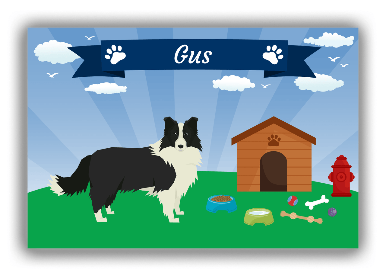 Personalized Dogs Canvas Wrap & Photo Print XXII - Blue Background - Border Collie - Front View