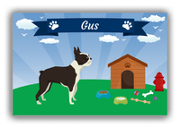 Thumbnail for Personalized Dogs Canvas Wrap & Photo Print XXII - Blue Background - Boston Terrier - Front View
